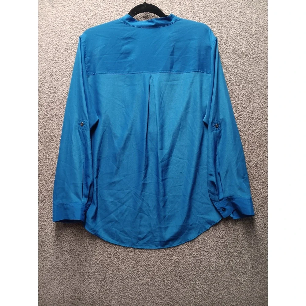 Michael Kors Women 16 Blue Zip Pocket‎ Blouse Roll Tab Office Casual